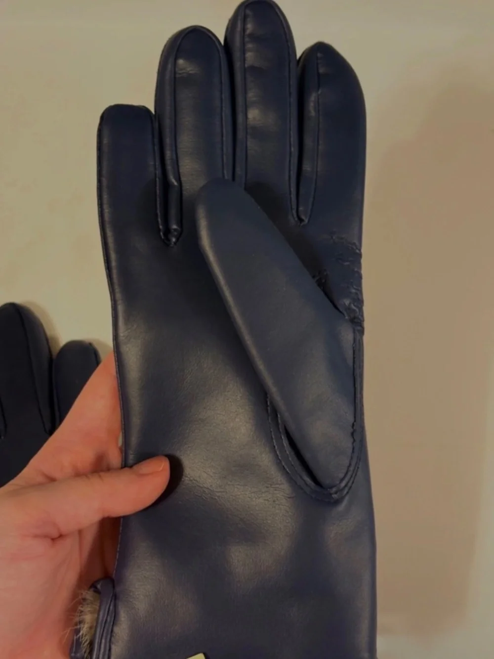 Vintage Ladies Gloves Navy Montgomery Ward Rabbit Fur Lined Vinyl NWT Sz M Retro